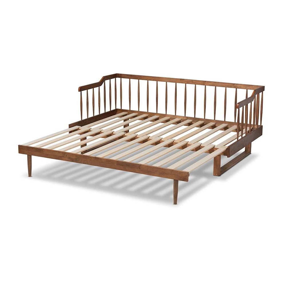 Walnut Brown Finished Wood Expandable Twin Size to King Size Spindle Daybed