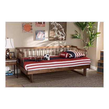 Walnut Brown Finished Wood Expandable Twin Size to King Size Spindle Daybed