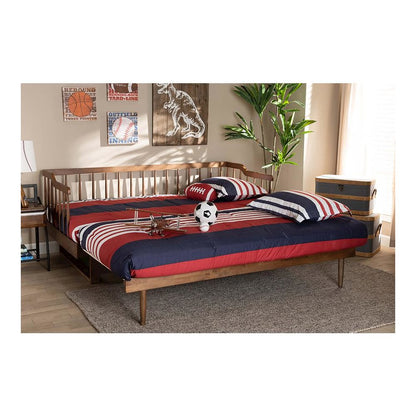 Walnut Brown Finished Wood Expandable Twin Size to King Size Spindle Daybed
