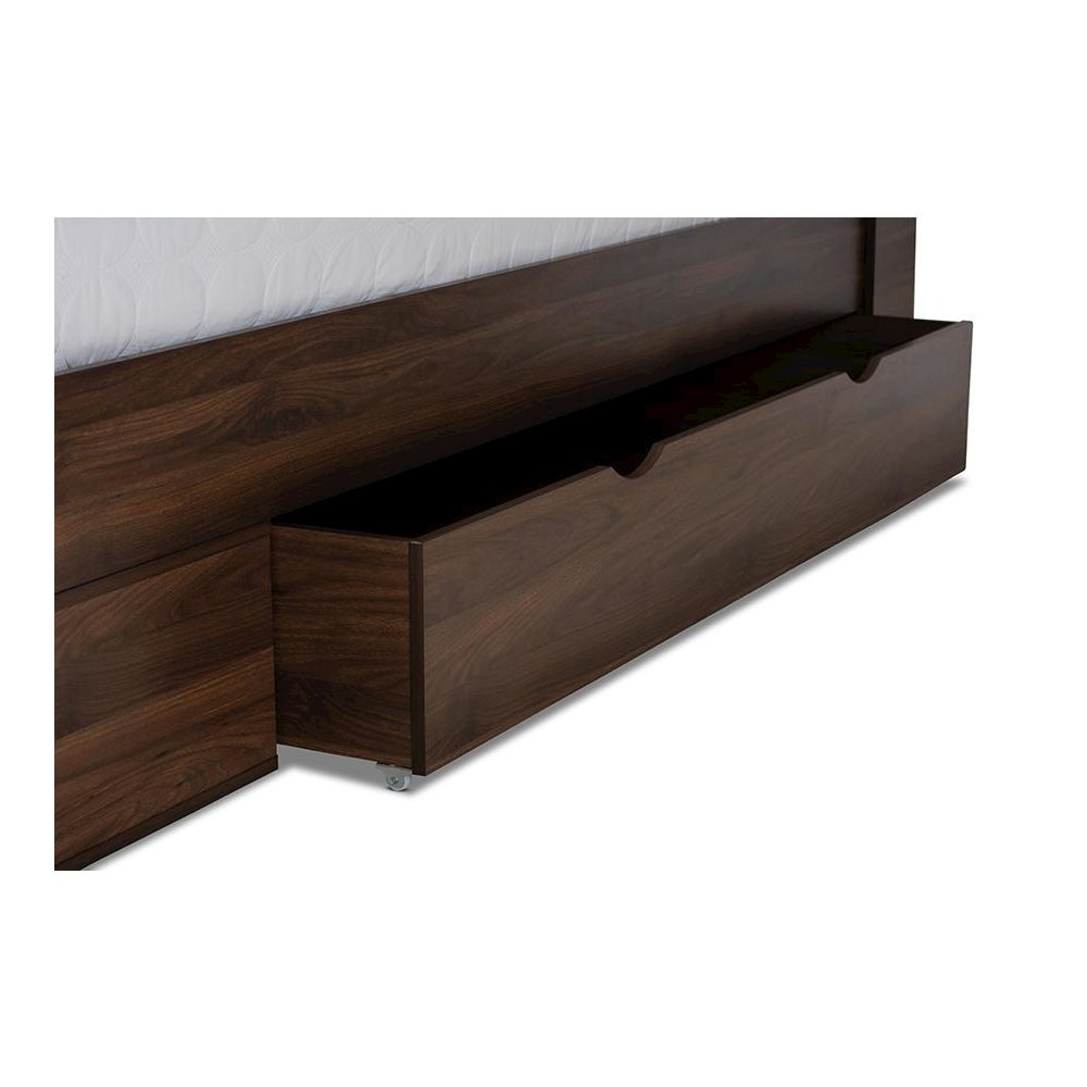 Walnut Brown Finished Wood 1-Drawer Queen Size Platform Storage Bed with Shelves