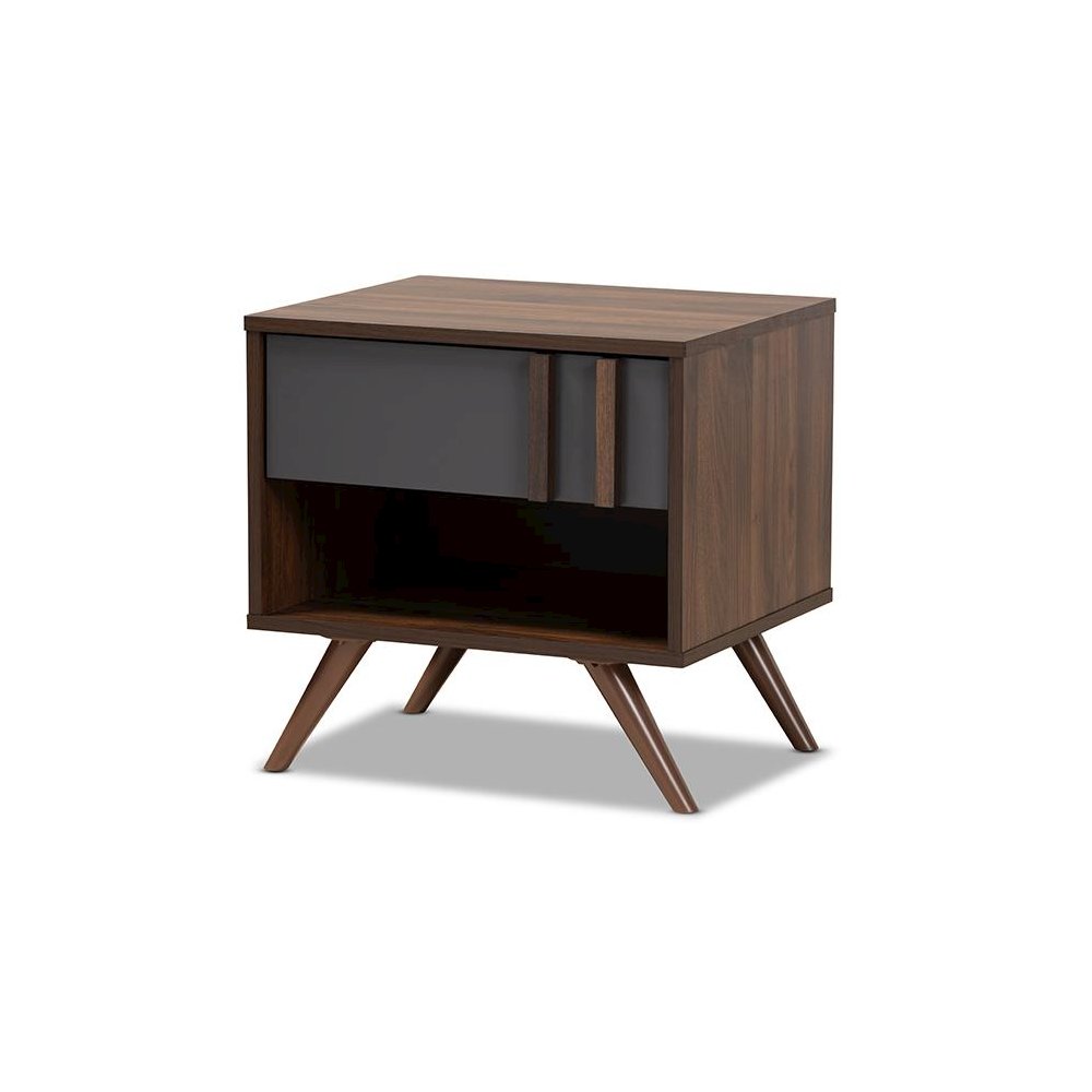 Two-Tone Grey and Walnut Finished Wood 1-Drawer Nightstand