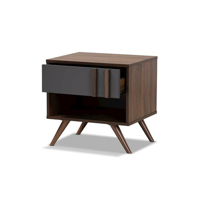 Two-Tone Grey and Walnut Finished Wood 1-Drawer Nightstand