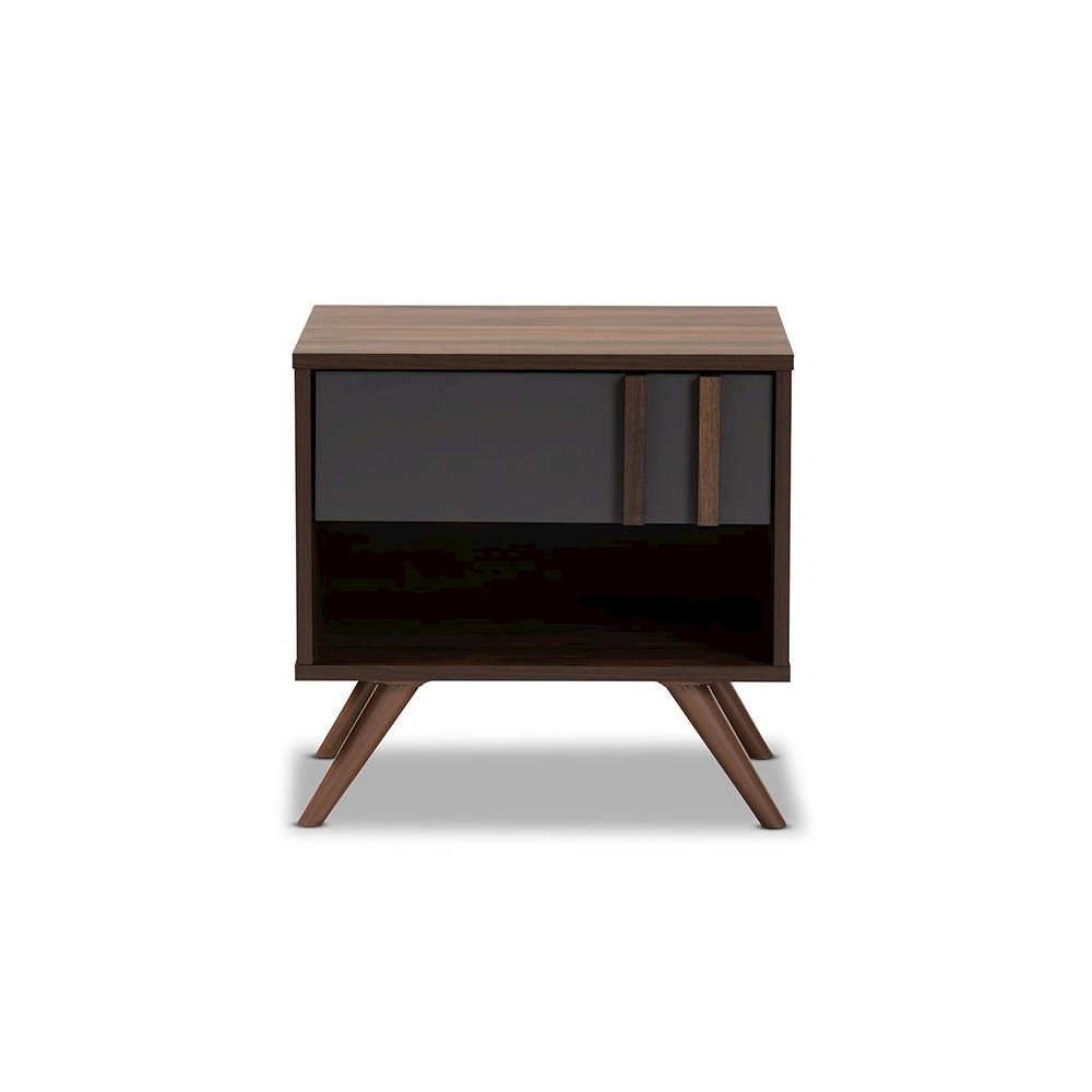 Two-Tone Grey and Walnut Finished Wood 1-Drawer Nightstand