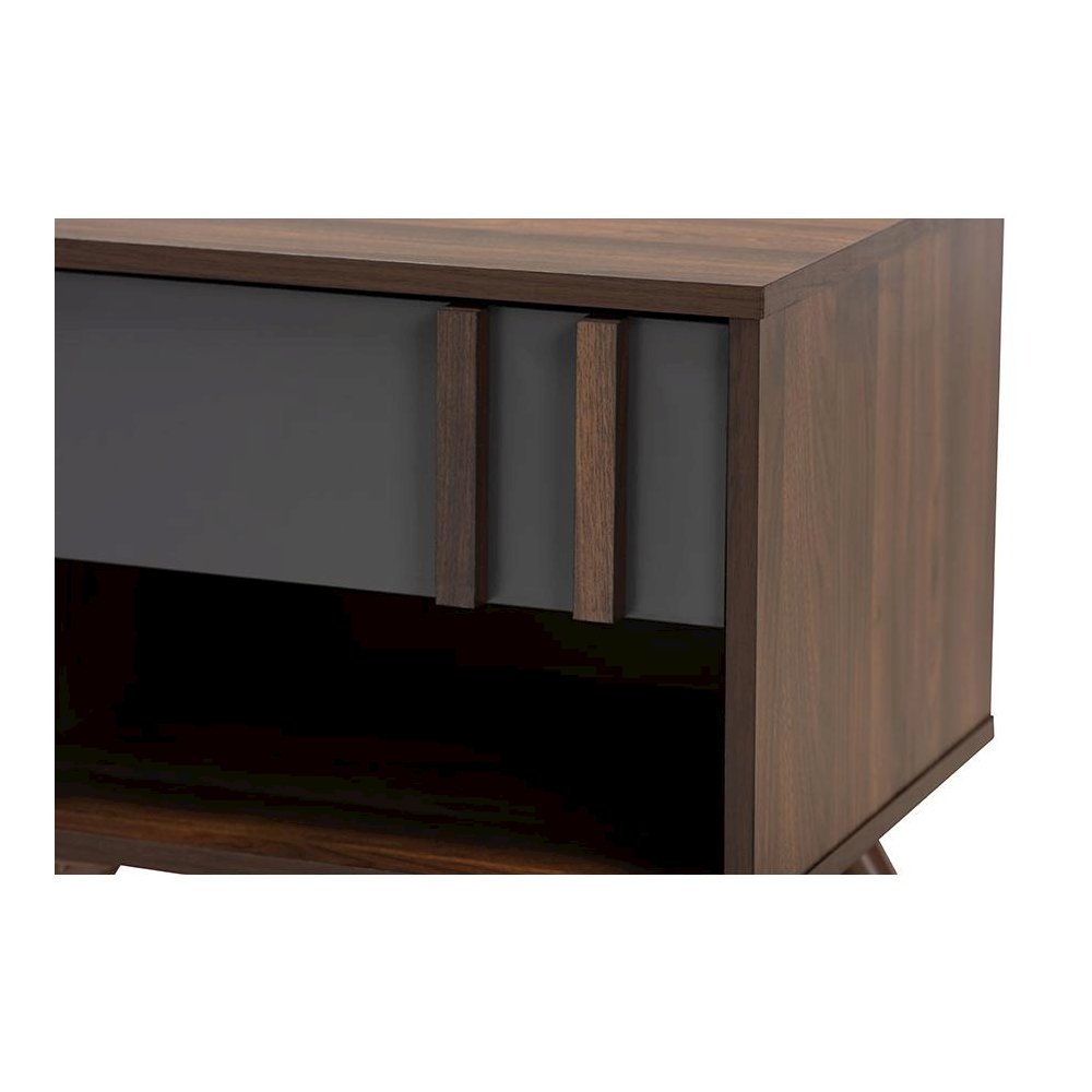 Two-Tone Grey and Walnut Finished Wood 1-Drawer Nightstand