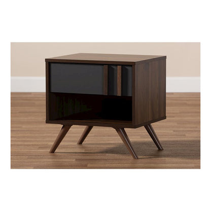 Two-Tone Grey and Walnut Finished Wood 1-Drawer Nightstand