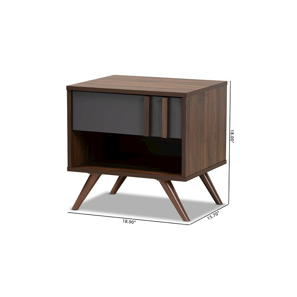 Two-Tone Grey and Walnut Finished Wood 1-Drawer Nightstand