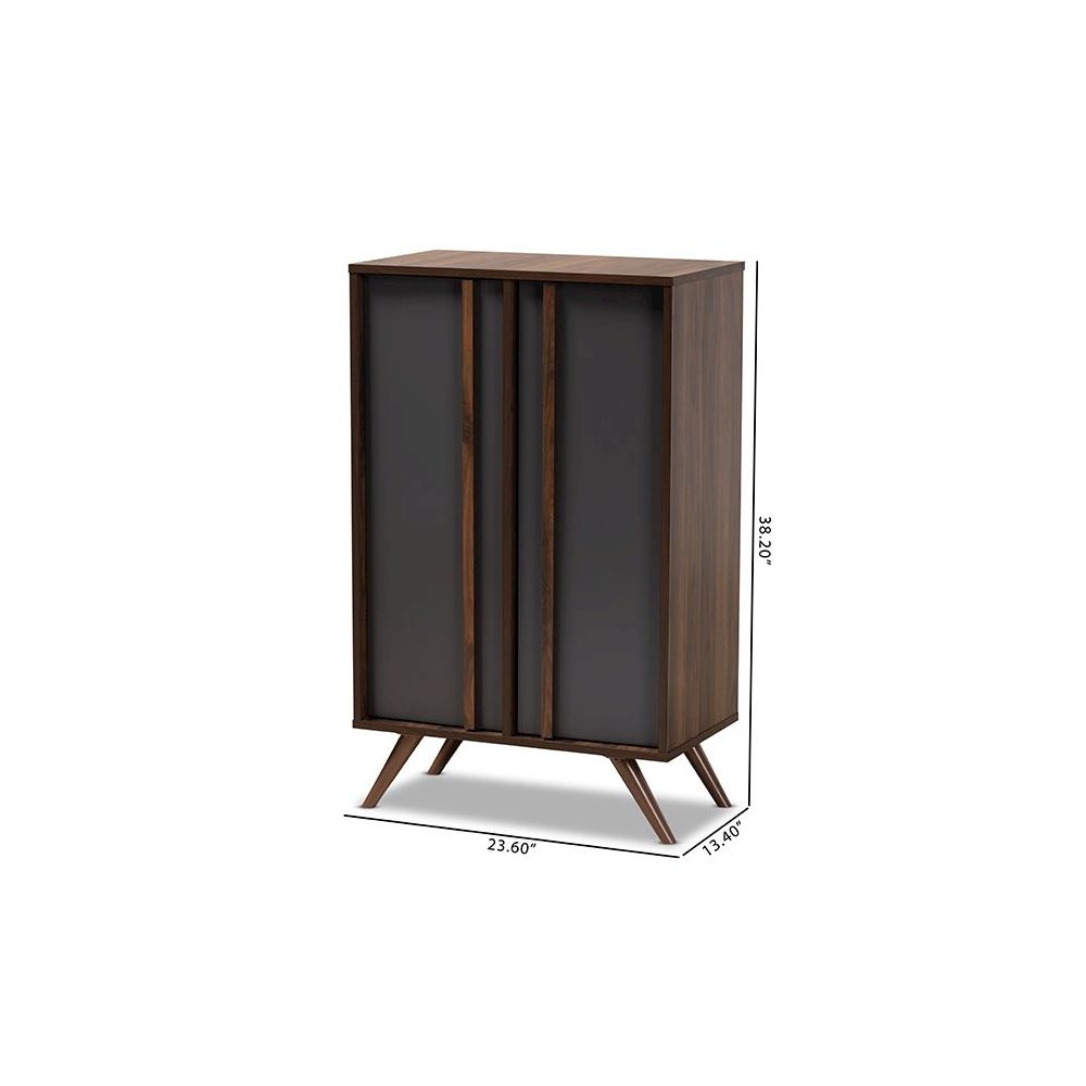 Two-Tone Grey and Walnut Finished Wood 2-Door Shoe Cabinet