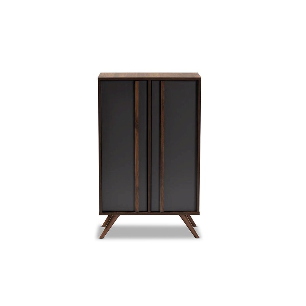 Two-Tone Grey and Walnut Finished Wood 2-Door Shoe Cabinet