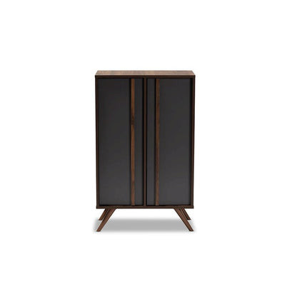 Two-Tone Grey and Walnut Finished Wood 2-Door Shoe Cabinet