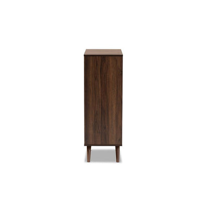 Two-Tone Grey and Walnut Finished Wood 2-Door Shoe Cabinet