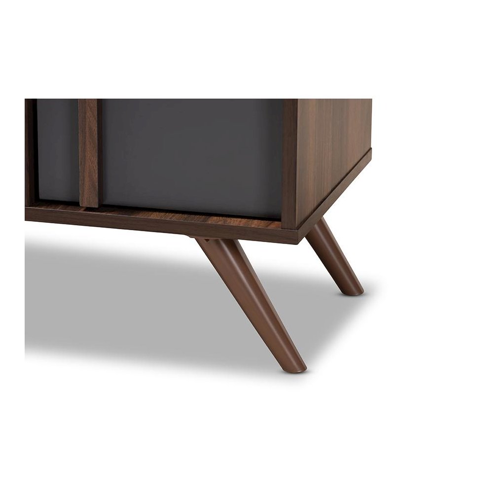 Two-Tone Grey and Walnut Finished Wood 2-Door Shoe Cabinet