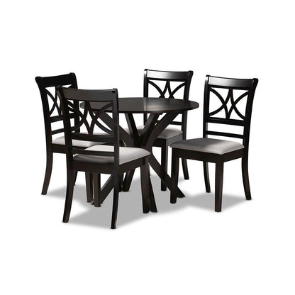 Grey Fabric Upholstered and Dark Brown Finished Wood 5-Piece Dining Set
