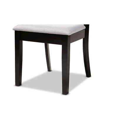 Grey Fabric Upholstered and Dark Brown Finished Wood 5-Piece Dining Set