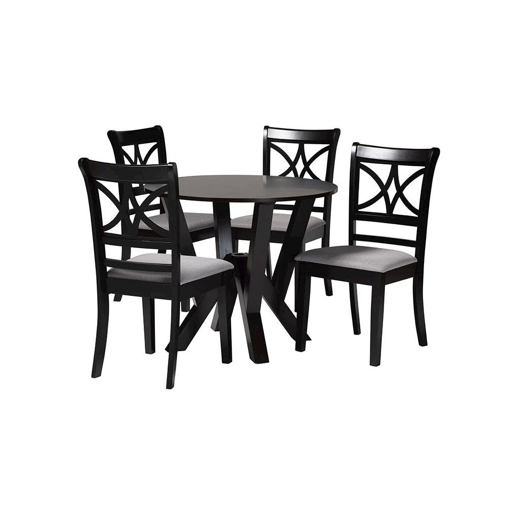Mari Modern Grey Fabric and Dark Brown Finished Wood 5-Piece Dining Set