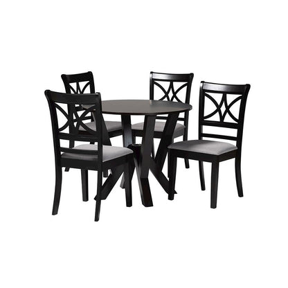 Mari Modern Grey Fabric and Dark Brown Finished Wood 5-Piece Dining Set