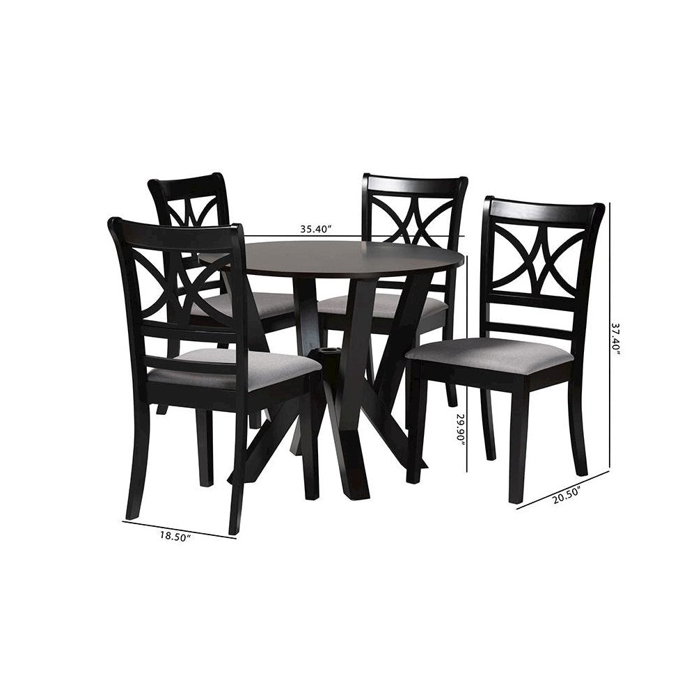 Mari Modern Grey Fabric and Dark Brown Finished Wood 5-Piece Dining Set
