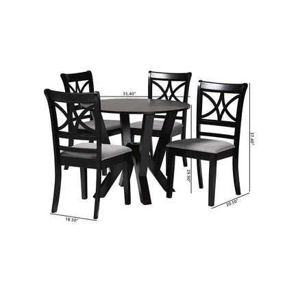 Mari Modern Grey Fabric and Dark Brown Finished Wood 5-Piece Dining Set
