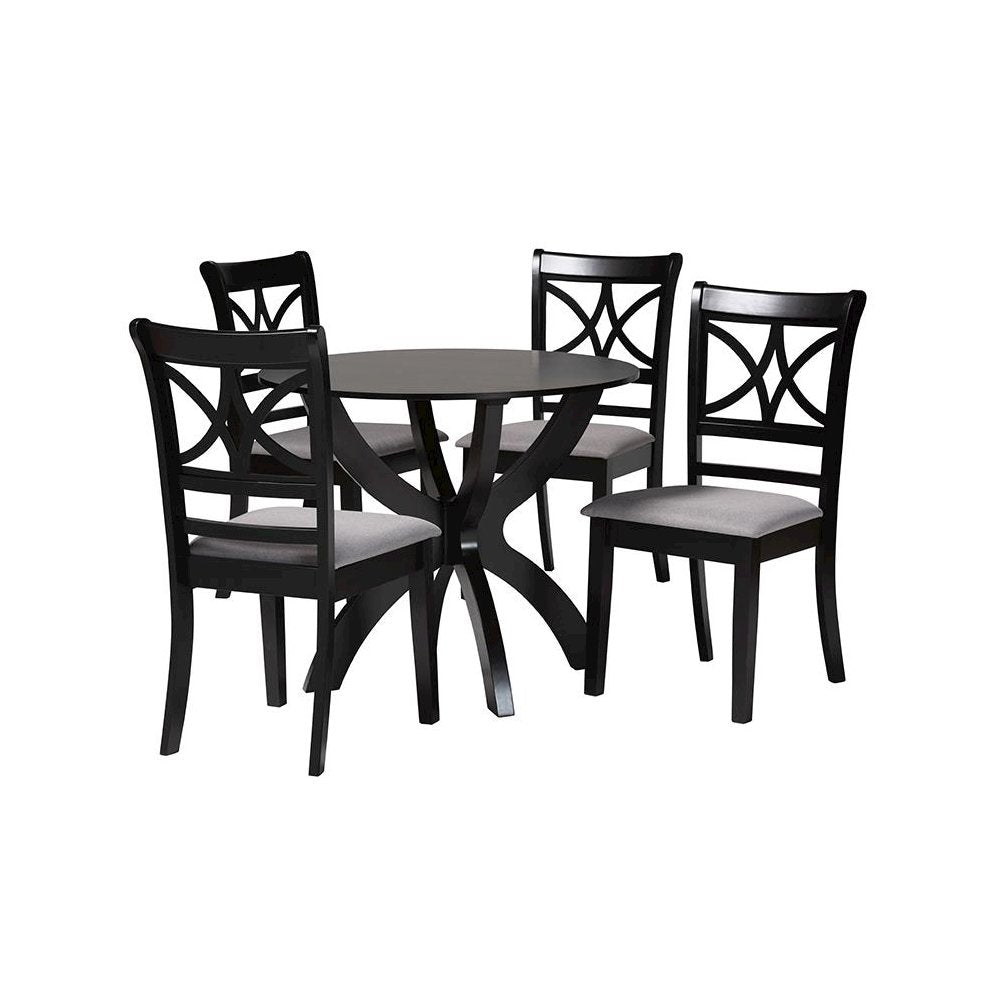 Noemi Modern Grey Fabric and Dark Brown Finished Wood 5-Piece Dining Set