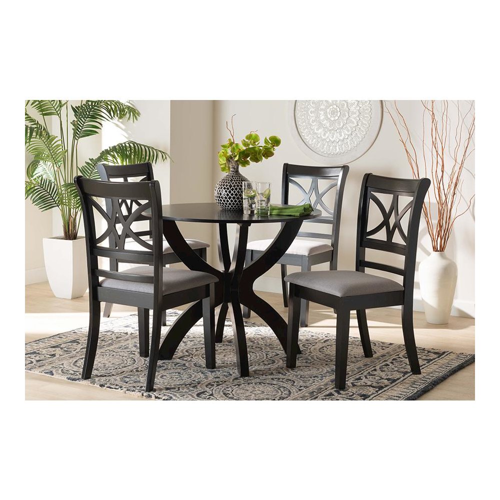 Noemi Modern Grey Fabric and Dark Brown Finished Wood 5-Piece Dining Set