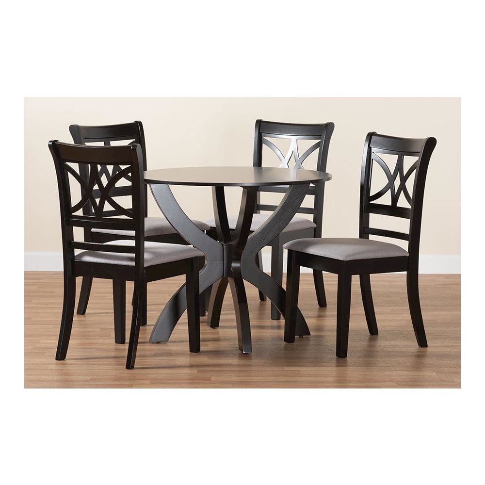 Noemi Modern Grey Fabric and Dark Brown Finished Wood 5-Piece Dining Set