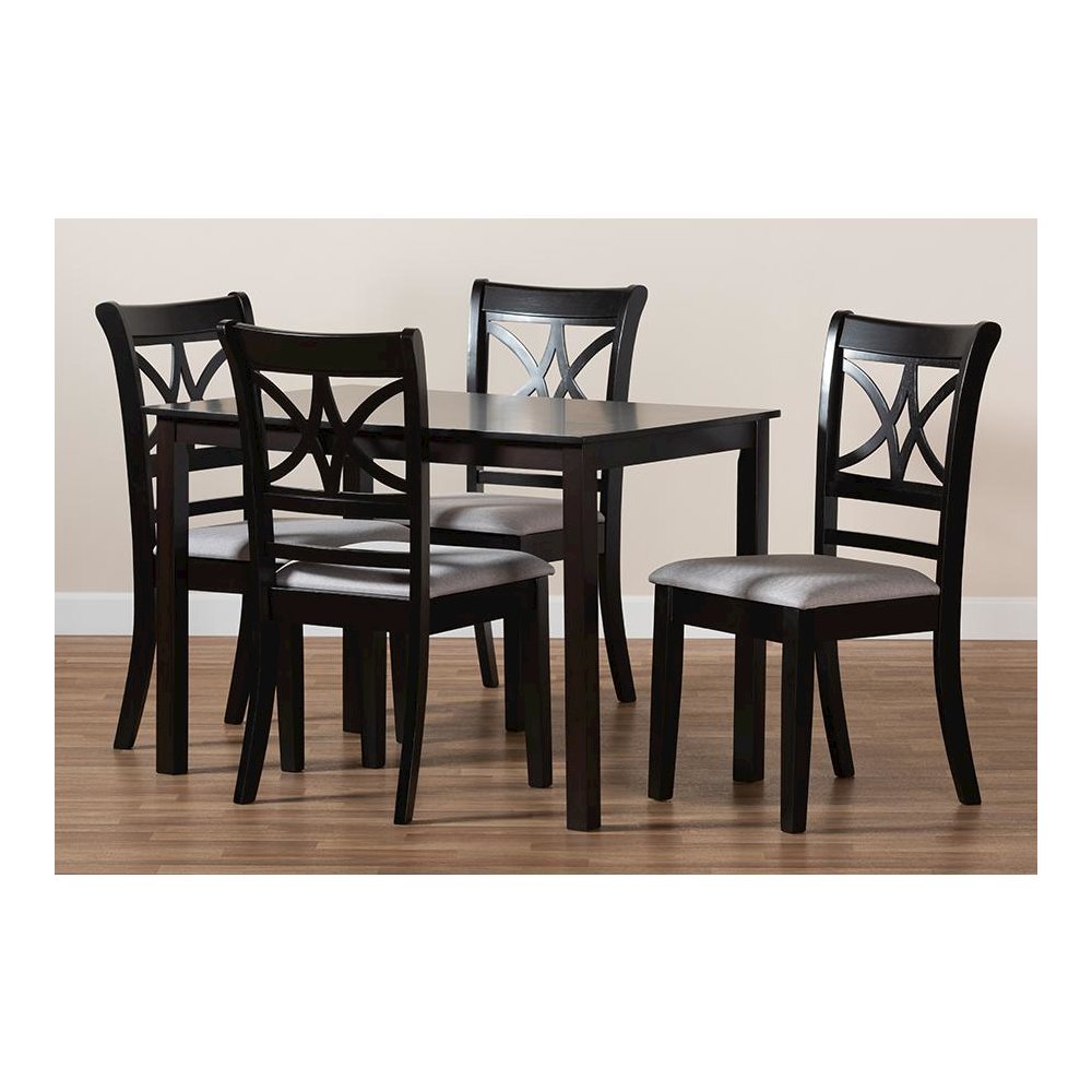 Grey Fabric Upholstered and Espresso Brown Finished Wood 5-Piece Dining Set