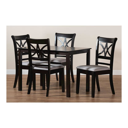 Grey Fabric Upholstered and Espresso Brown Finished Wood 5-Piece Dining Set