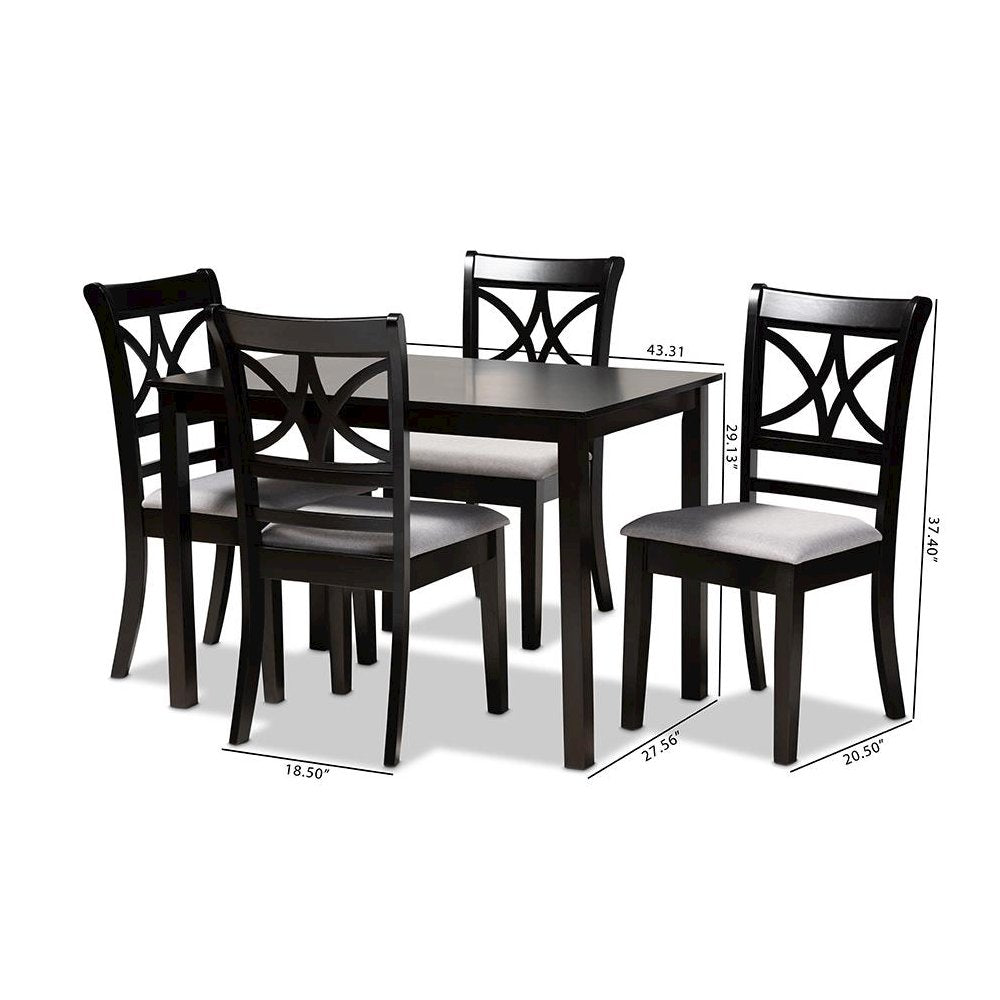 Grey Fabric Upholstered and Espresso Brown Finished Wood 5-Piece Dining Set