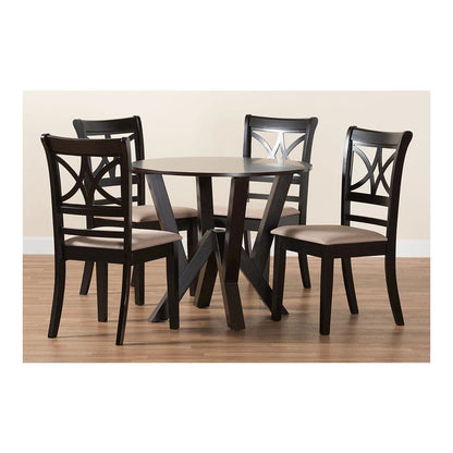 Mari Modern Beige Fabric and Dark Brown Finished Wood 5-Piece Dining Set