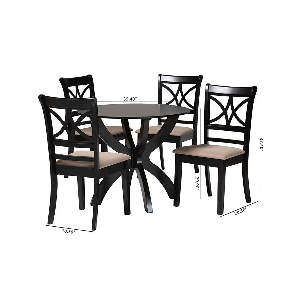 Noemi Modern Beige Fabric and Dark Brown Finished Wood 5-Piece Dining Set