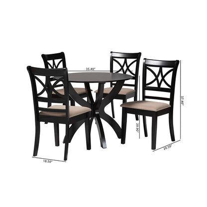 Noemi Modern Beige Fabric and Dark Brown Finished Wood 5-Piece Dining Set