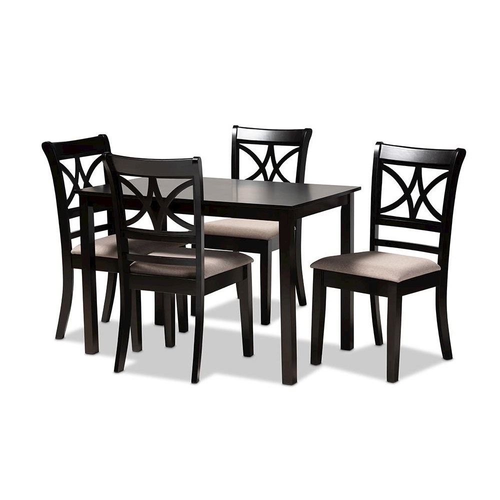 Sand Fabric Upholstered and Espresso Brown Finished Wood 5-Piece Dining Set