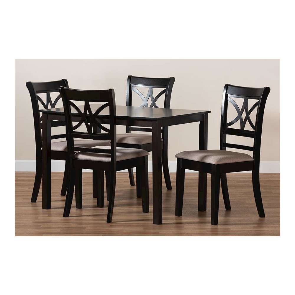 Sand Fabric Upholstered and Espresso Brown Finished Wood 5-Piece Dining Set
