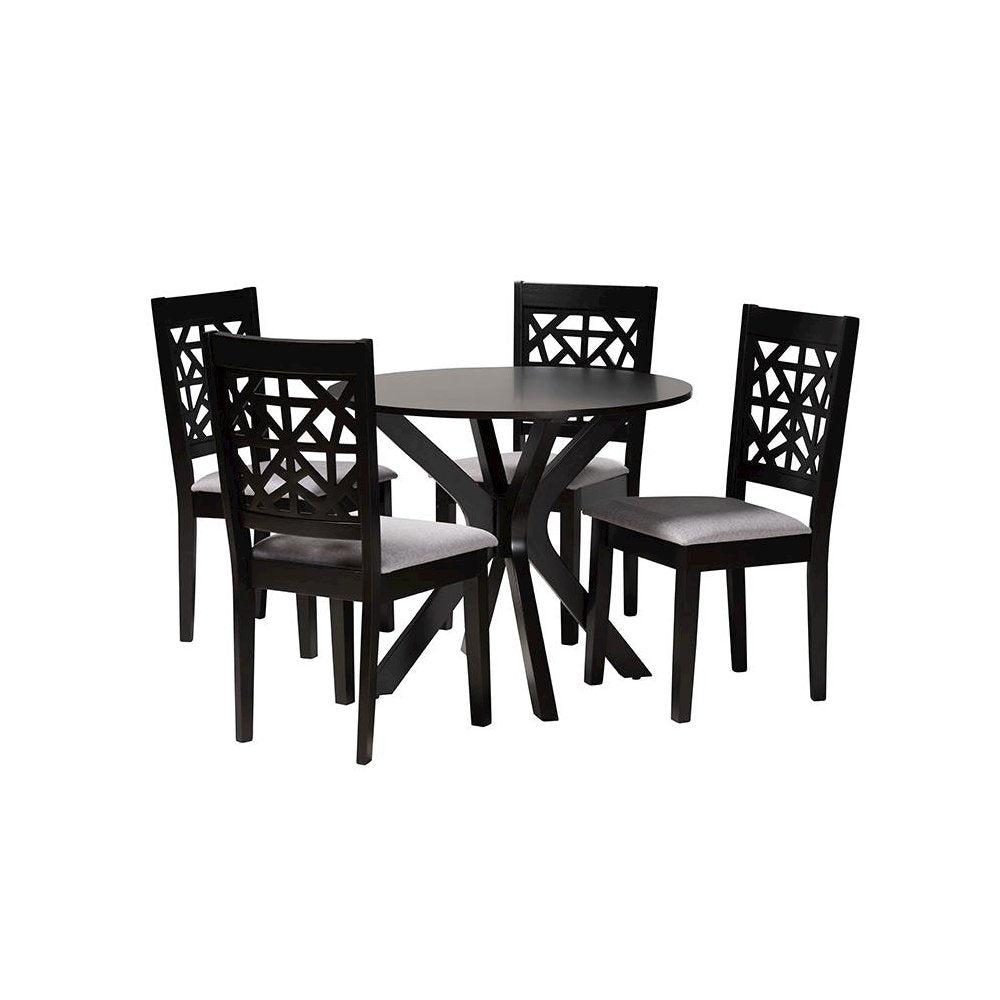 Karel Modern Grey Fabric and Espresso Brown Finished Wood 5-Piece Dining Set