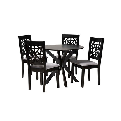 Karel Modern Grey Fabric and Espresso Brown Finished Wood 5-Piece Dining Set