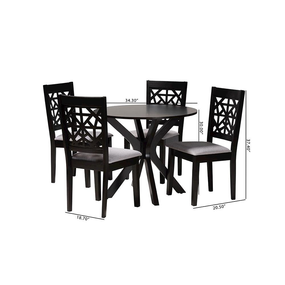 Karel Modern Grey Fabric and Espresso Brown Finished Wood 5-Piece Dining Set