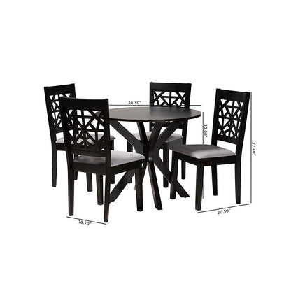 Karel Modern Grey Fabric and Espresso Brown Finished Wood 5-Piece Dining Set