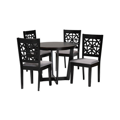Jamie Moden Grey Fabric and Dark Brown Finished Wood 5-Piece Dining Set