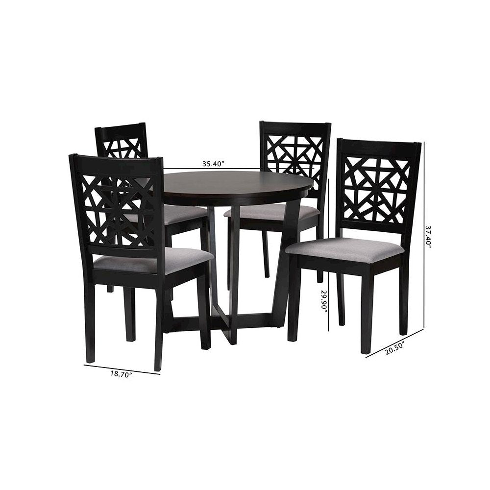 Jamie Moden Grey Fabric and Dark Brown Finished Wood 5-Piece Dining Set