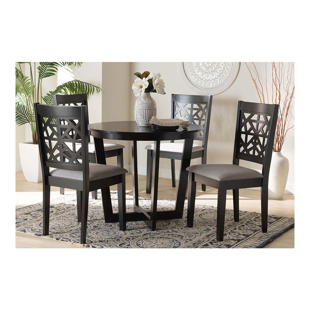 Jamie Moden Grey Fabric and Dark Brown Finished Wood 5-Piece Dining Set