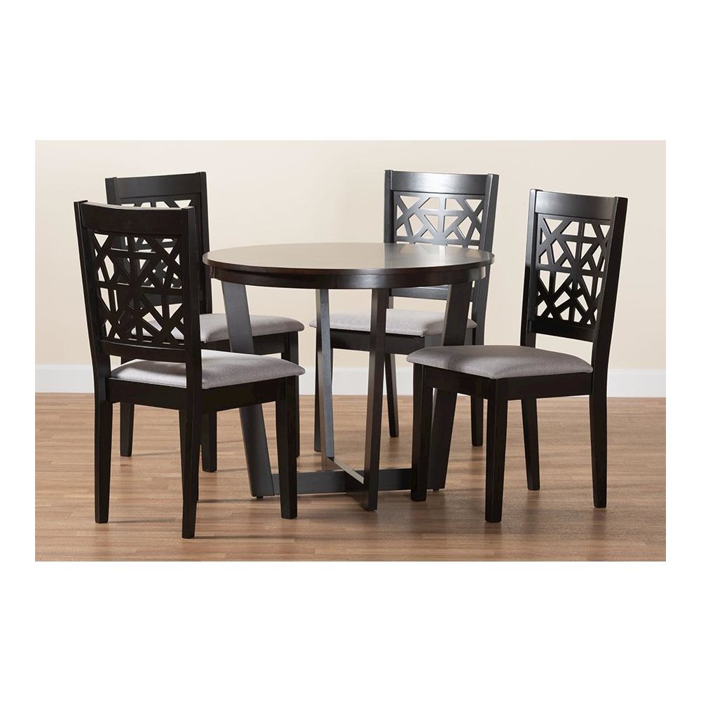 Jamie Moden Grey Fabric and Dark Brown Finished Wood 5-Piece Dining Set