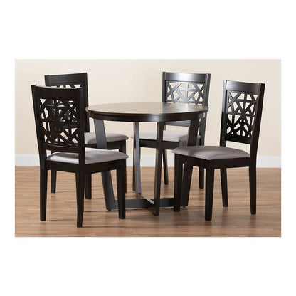 Jamie Moden Grey Fabric and Dark Brown Finished Wood 5-Piece Dining Set