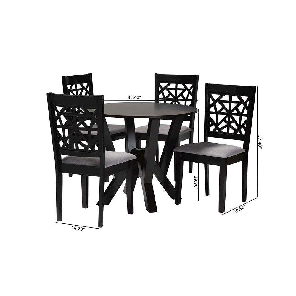 Felice Modern Grey Fabric and Dark Brown Finished Wood 5-Piece Dining Set