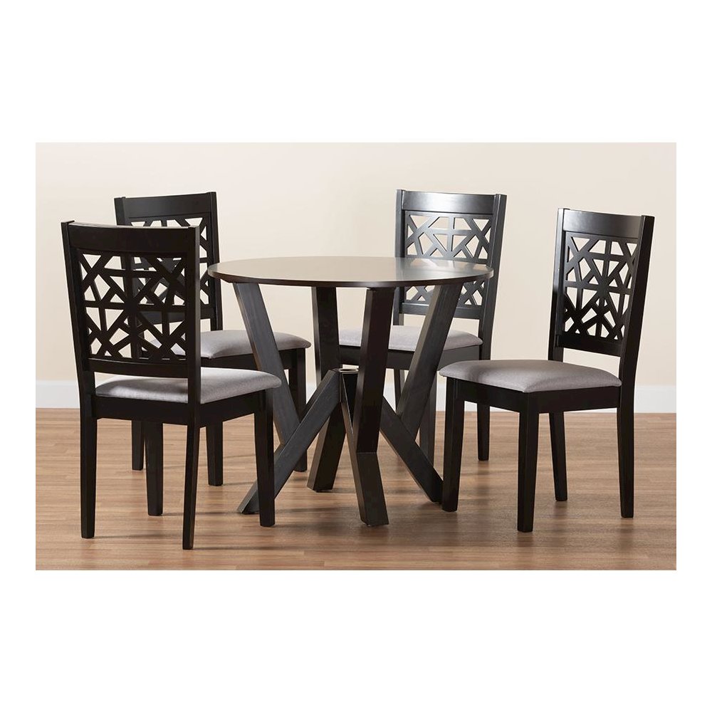 Felice Modern Grey Fabric and Dark Brown Finished Wood 5-Piece Dining Set