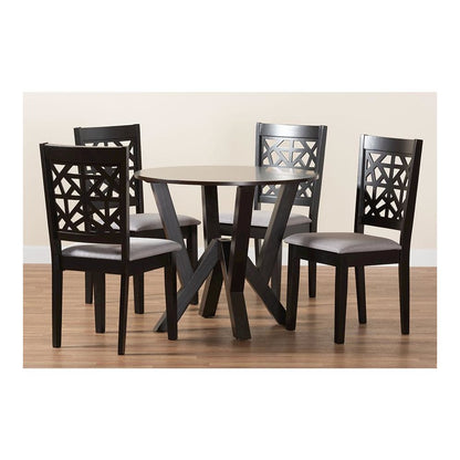 Felice Modern Grey Fabric and Dark Brown Finished Wood 5-Piece Dining Set