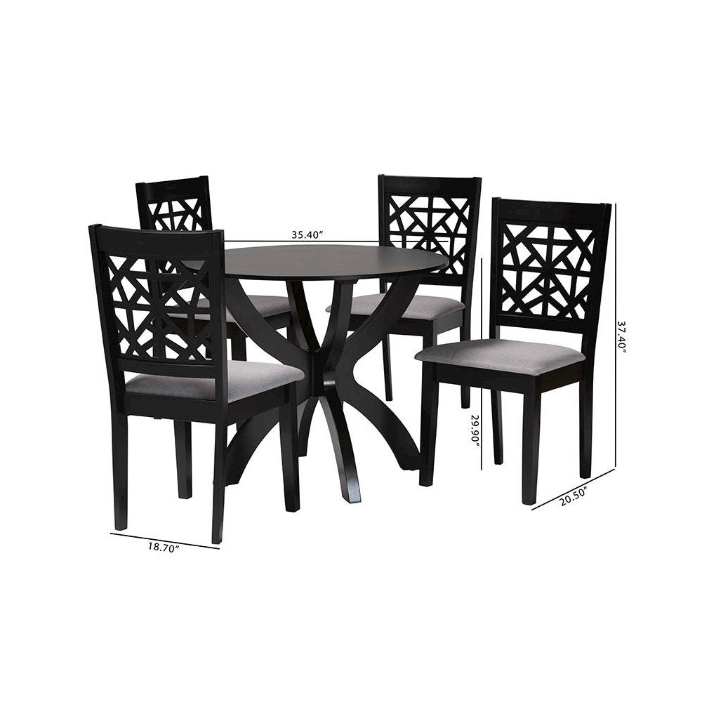 Lena Modern Grey Fabric and Dark Brown Finished Wood 5-Piece Dining Set