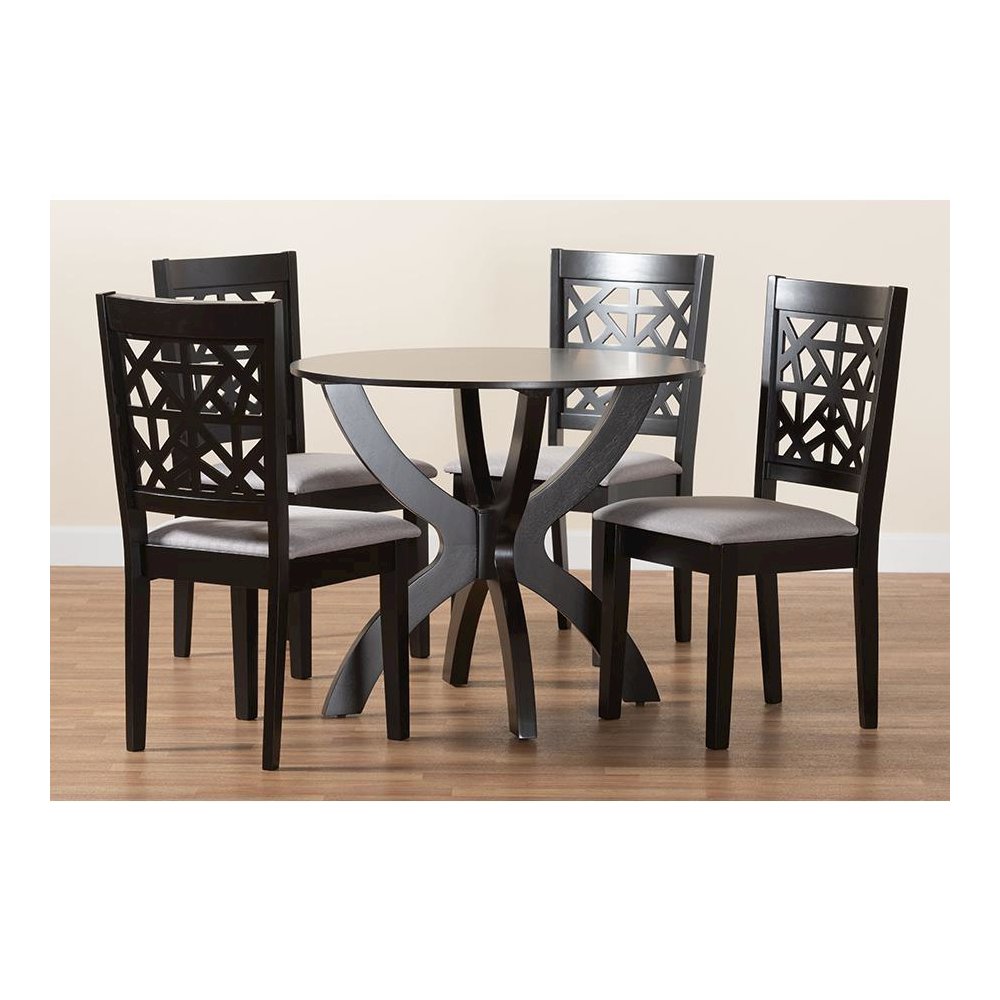 Lena Modern Grey Fabric and Dark Brown Finished Wood 5-Piece Dining Set