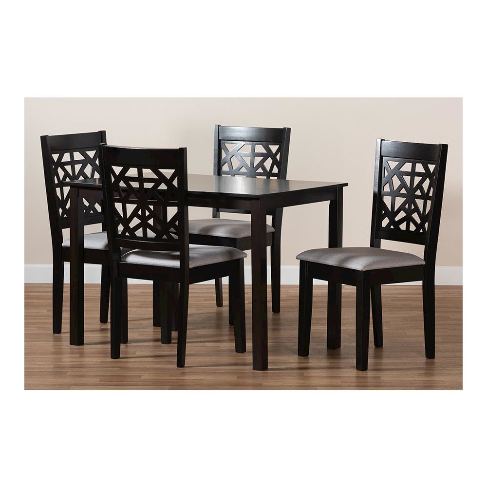 Grey Fabric Upholstered and Espresso Brown Finished Wood 5-Piece Dining Set