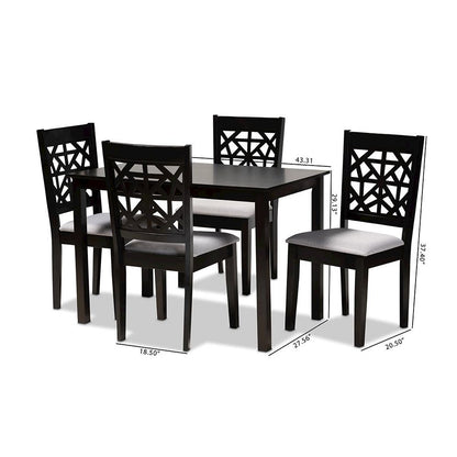 Grey Fabric Upholstered and Espresso Brown Finished Wood 5-Piece Dining Set