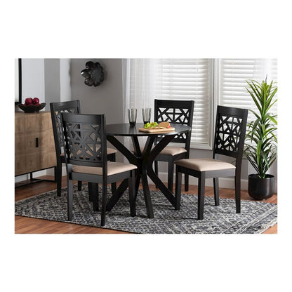 Karel Modern Beige Fabric and Espresso Brown Finished Wood 5-Piece Dining Set