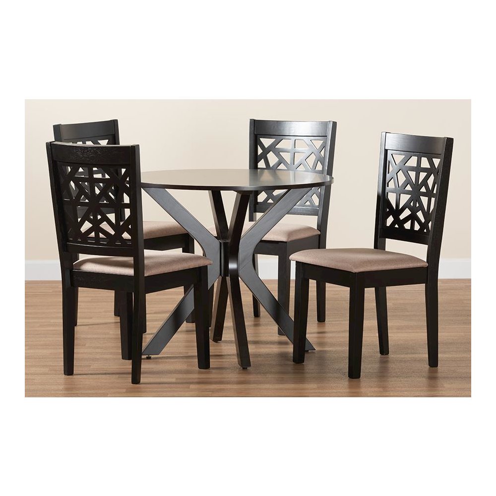 Karel Modern Beige Fabric and Espresso Brown Finished Wood 5-Piece Dining Set